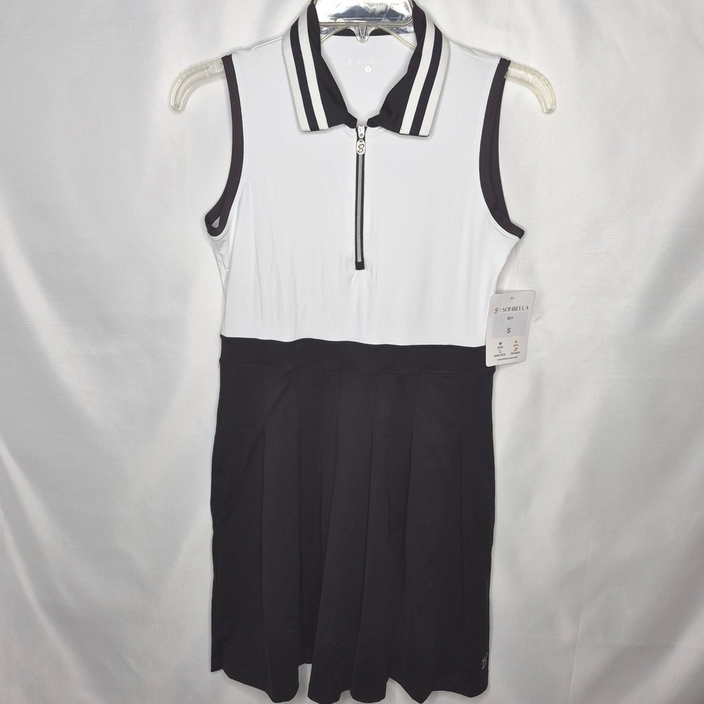 Sofibella Tennis Dress Womens Small Black White NWT Pleated Quarter Zip 2217